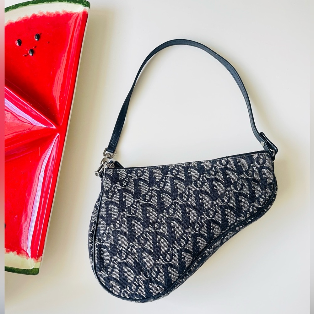 Dior Navy and Ivory Saddle Shoulder Bag